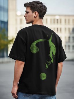 Bewakoof - Official DC Men's Black Batman Riddle Graphic Printed Oversized T-shirt