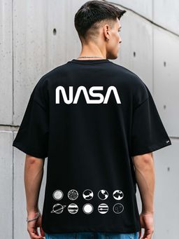Bewakoof - Men's Black NASA Out Of The Space Graphic Printed Oversized T-shirt