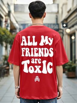 Bewakoof - Men's Red Toxic Typography Oversized T-shirt
