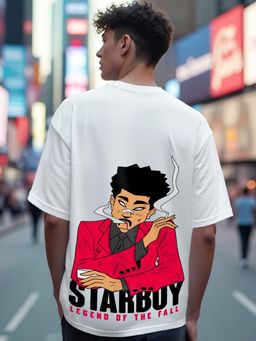 Bewakoof - Men's White Star Boy Graphic Printed Oversized T-shirt