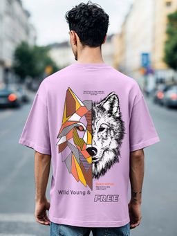 Bewakoof - Men's Purple Beast Within Graphic Printed Oversized T-shirt