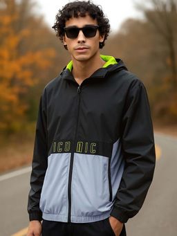 Bewakoof - Air 1.0 Men's Black & Grey Color Block Oversized Windcheater Jacket
