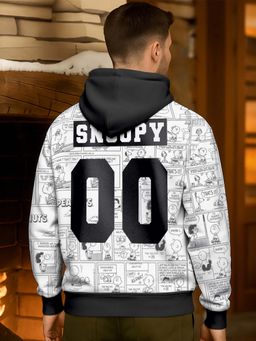 Bewakoof - Heavy Duty 1.0 Peanuts Men's White & Black Snoopy Graphic Printed Oversized Hoodies