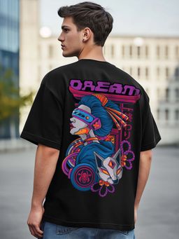 Bewakoof - Men's Black Cyborg Dreams Graphic Printed Oversized T-shirt