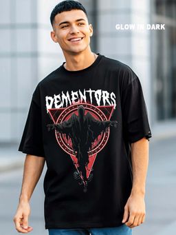 Bewakoof - Official Harry Potter Men's Black Dementors Graphic Printed Oversized T-shirt