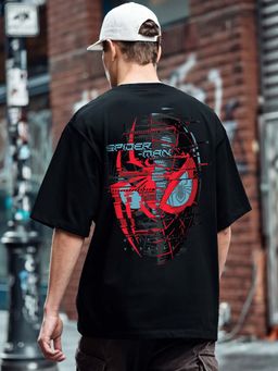 Bewakoof - Official Marvel Men's Black Across The Spiderverse Graphic Printed Oversized T-shirt