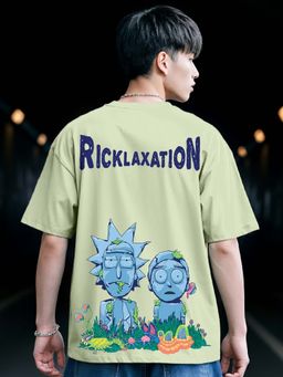 Bewakoof - Men's Green Stoned Rick & Morty Graphic Printed Oversized T-shirt