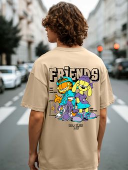 Bewakoof - Official Garfield Men's Brown Slay Together Graphic Printed Oversized T-shirt
