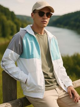 Bewakoof - Air 1.0 Men's White & Grey Color Block Windcheater Jacket