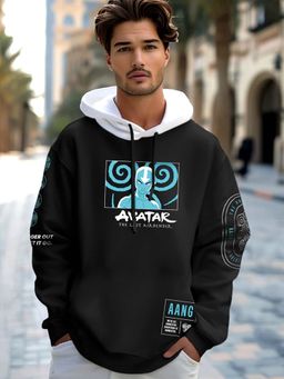 Bewakoof - Men's Black & White Avatar Graphic Printed Oversized Hoodies