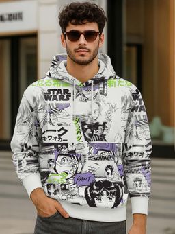 Bewakoof - Official Star Wars Men's White All Over Printed Oversized Hoodies