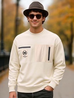 Bewakoof - Heavy Duty 1.0 Official Marvel Men's Beige Graphic Printed Oversized Sweatshirt