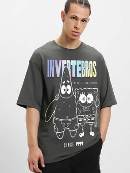 Bewakoof - Men's Grey Graphic Printed Oversized T-shirt