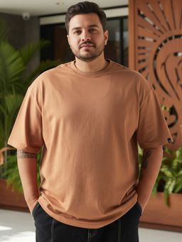 Bewakoof - Heavy Duty 1.0 Men's Camel Brown Oversized Plus Size T-shirt
