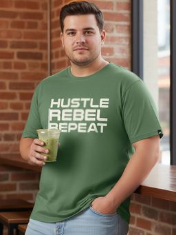 Bewakoof - Men's Green Hustle Rebel Repeat Typography Plus Size T-shirt