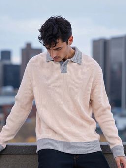 Bewakoof - Men's Beige Oversized Textured Sweater