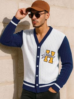 Bewakoof - Men's White & Blue Typography Oversized Sweater