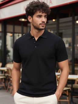 Bewakoof - Men's Jet Black Textured Polo T-shirt