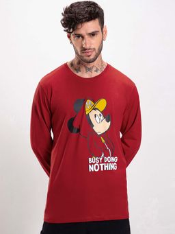 Bewakoof - Official Disney Men's Red Busy Doin Nothing Graphic Printed T-shirt