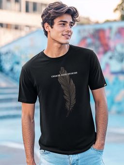 Bewakoof - Men's Black Create Good Stories Typography T-shirt