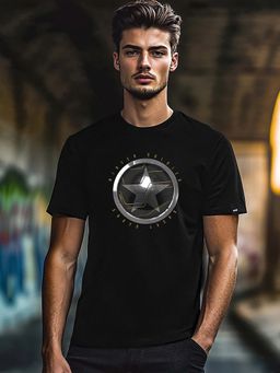Bewakoof - Official Marvel Men's Black Winter Soldier Sigil (FWL) Graphic Printed T-shirt