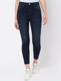 VERO MODA - Women Solid Dark Blue Skinny High Waist Distressed Jeans