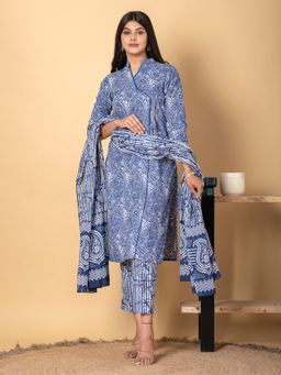Readiprint - Women Blue Pure Cotton Kurta with Pant and Dupatta