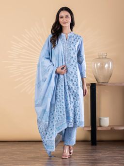 Readiprint - Women Grey Pure Cotton Kurta with Pant and Dupatta