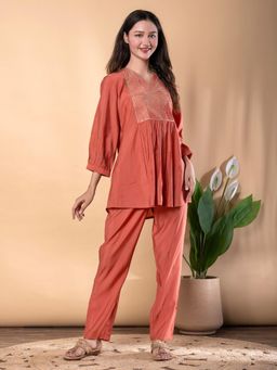 Readiprint - Women Rust Silk Co-Ord Set