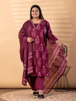 Readiprint - Women Magenta Pure Cotton Kurta with Pant and Dupatta