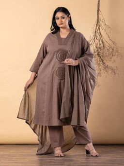 Readiprint - Women Brown Pure Cotton Kurta with Pant and Dupatta