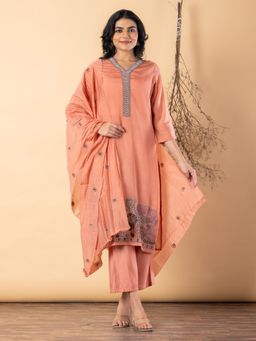Readiprint - Women Rust Chanderi Silk Kurta with Pant and Dupatta