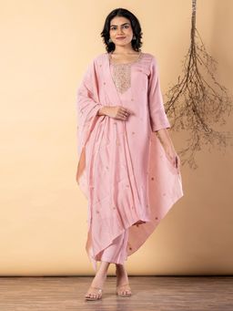 Readiprint - Women Pink Chanderi Silk Kurta with Pant and Dupatta