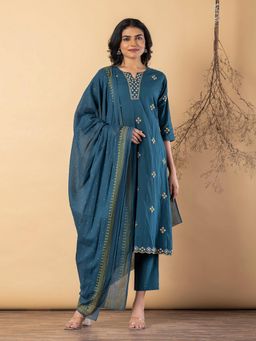 Readiprint - Women Blue Pure Cotton Kurta with Pant and Dupatta