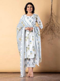 Readiprint - Women Blue Cotton Blend Kurta with Pant and Dupatta