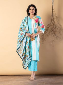 Readiprint - Women Blue Cotton Blend Kurta with Pant and Dupatta