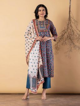 Readiprint - Women Blue Pure Cotton Kurta with Pant and Dupatta