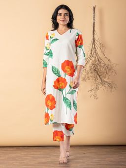 Readiprint - Women Off White Cotton Blend Kurta with Pant