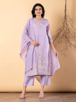 Readiprint - Women Lavender Chanderi Silk Kurta with Pant and Dupatta
