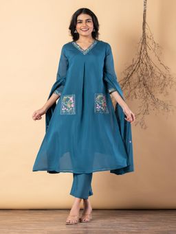 Readiprint - Women Blue Chanderi Silk Kurta with Pant and Dupatta