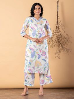 Readiprint - Women Off White Cotton Blend Kurta with Pant
