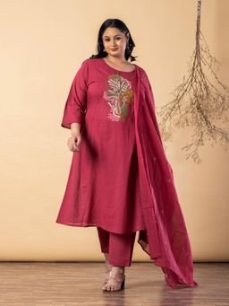 Readiprint - Women Maroon Pure Cotton Kurta with Pant and Dupatta