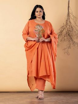 Readiprint - Women Orange Pure Cotton Kurta with Pant and Dupatta