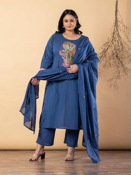 Readiprint - Women Blue Pure Cotton Kurta with Pant and Dupatta