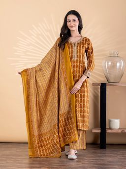 Readiprint - Women Mustard Pure Cotton Kurta with Pant and Dupatta