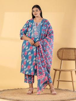 Readiprint - Women Blue Pure Cotton Kurta with Pant and Dupatta