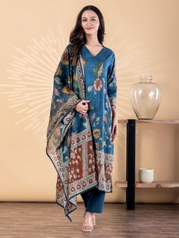 Readiprint - Women Blue Pure Cotton Kurta with Pant and Dupatta