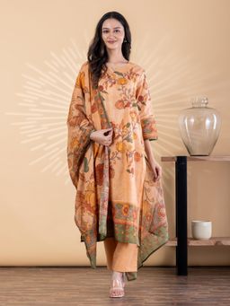 Readiprint - Women Beige Pure Cotton Kurta with Pant and Dupatta