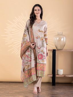 Readiprint - Women Beige Pure Cotton Kurta with Pant and Dupatta