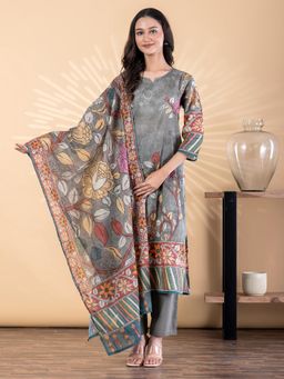 Readiprint - Women Grey Pure Cotton Kurta with Pant and Dupatta